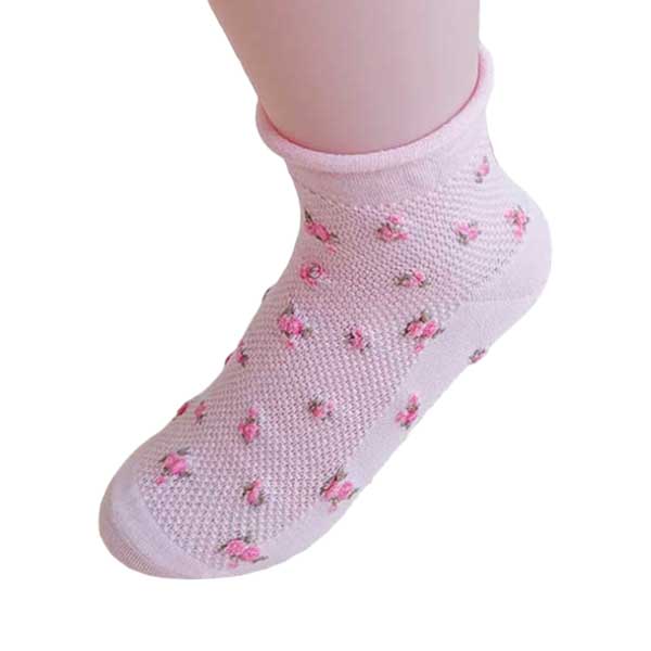 韓國襪子女︱立體精緻小花 捲邊襪口 透氣網 精梳棉 純棉 透氣 吸汗 舒適 短襪 粉紅