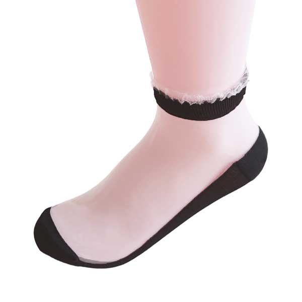 蕾絲花邊襪︱時尚 典雅 輕薄 透膚 水晶襪 短襪 黑色