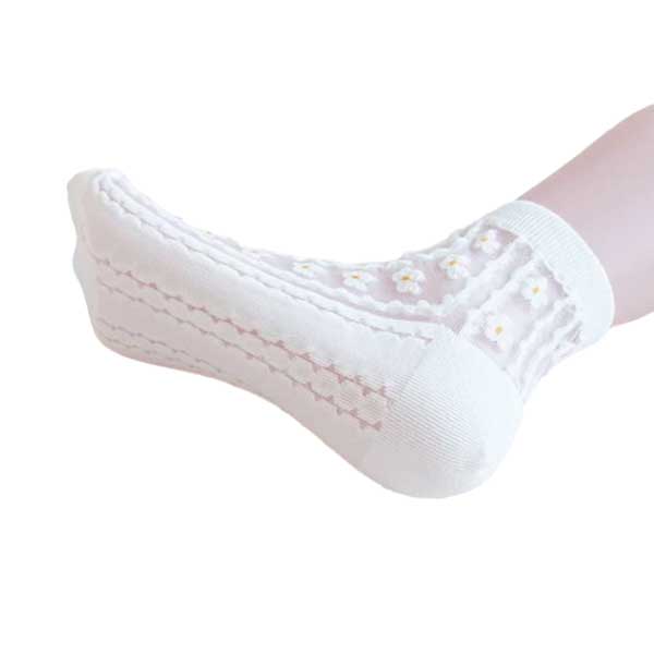 蕾絲短襪︱典雅時尚 花朵 曲線 透膚 水晶襪 白色