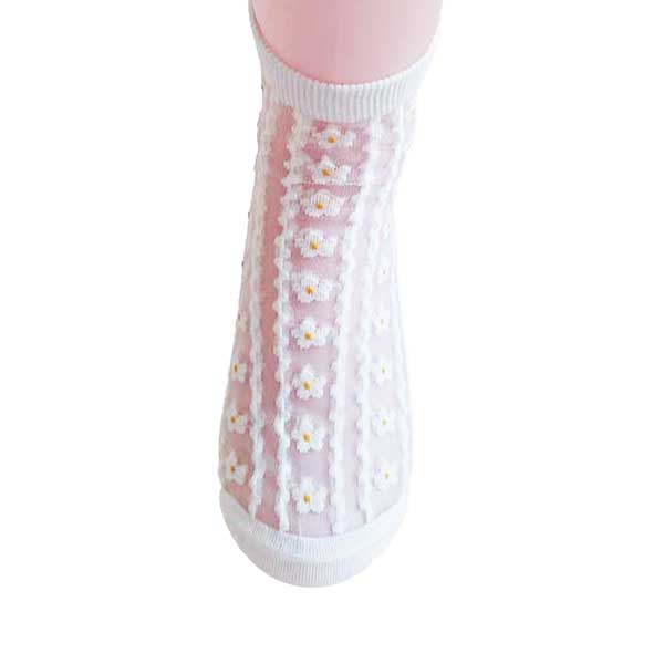 蕾絲短襪︱典雅時尚 花朵 曲線 透膚 水晶襪 白色