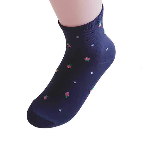 涼感襪︱冰絲 細緻 舒適 草莓點點 短襪 深藍