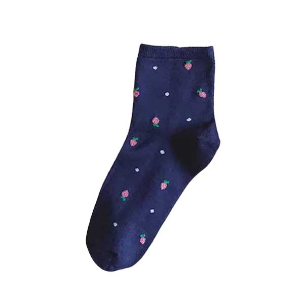 涼感襪︱冰絲 細緻 舒適 草莓點點 短襪 深藍