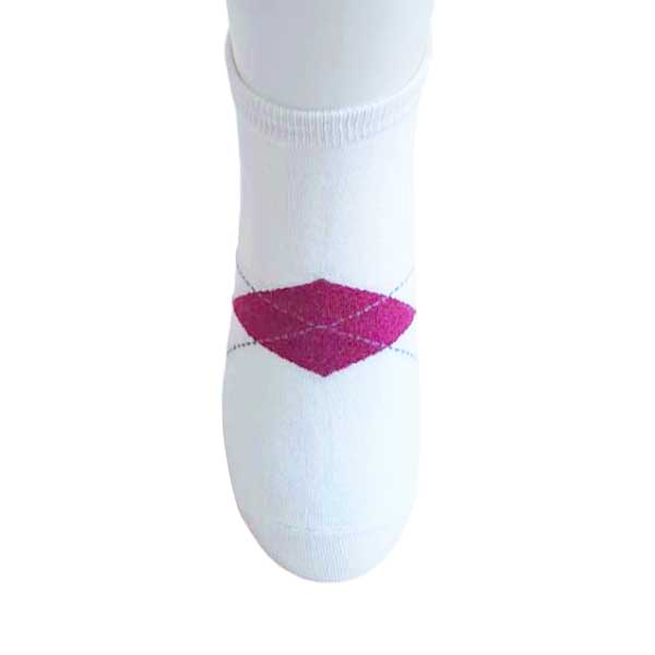 時尚英倫風 菱格紋 精梳棉 純棉 柔軟 舒適 踝襪 白色