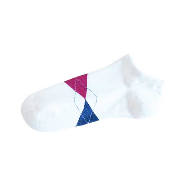 時尚英倫風 菱格紋 精梳棉 純棉 柔軟 舒適 踝襪 白色