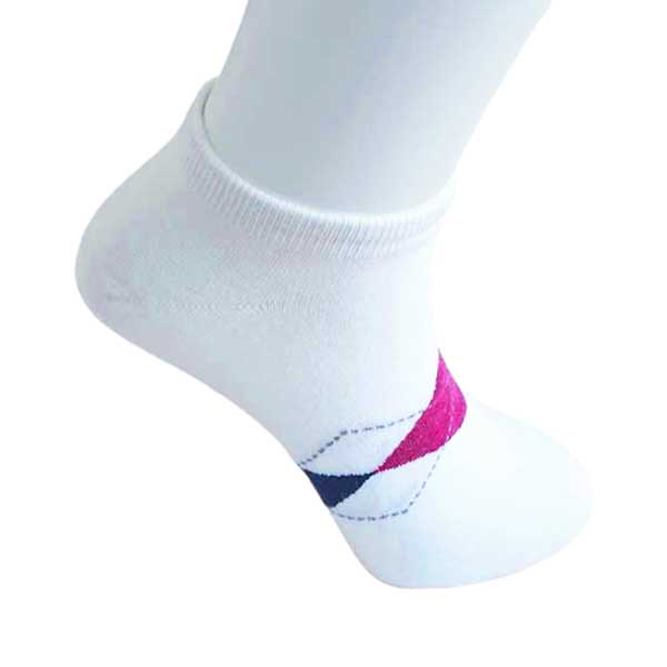 時尚英倫風 菱格紋 精梳棉 純棉 柔軟 舒適 踝襪 白色