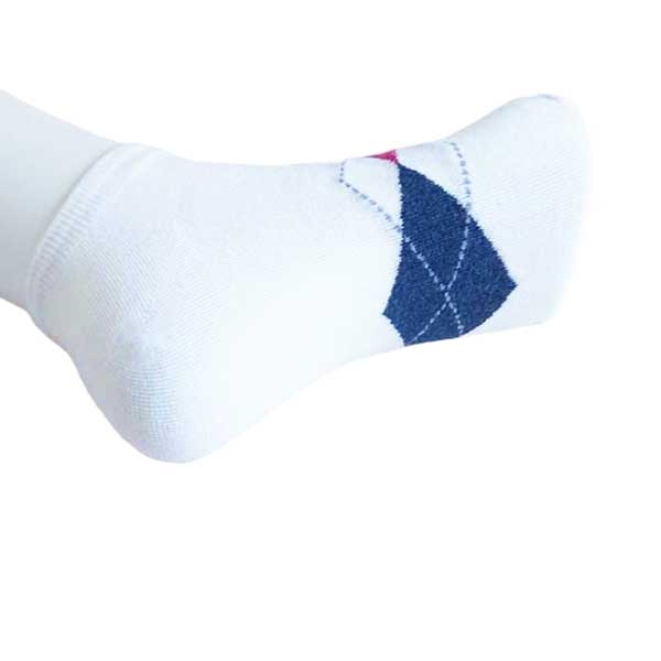 時尚英倫風 菱格紋 精梳棉 純棉 柔軟 舒適 踝襪 白色