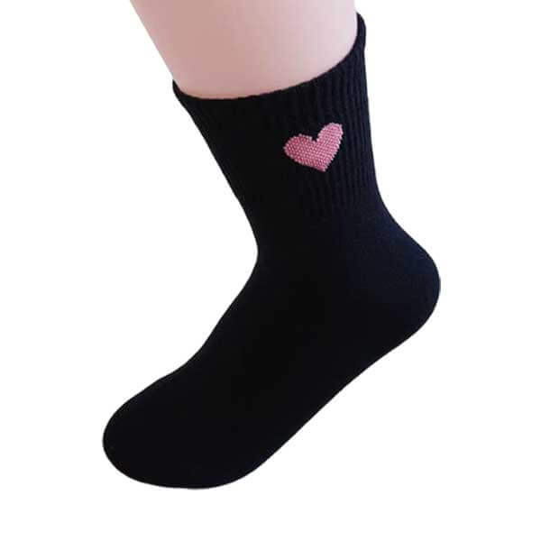 襪子推薦女︱愛心刺繡 條紋 純棉 透氣 吸汗 舒適 中筒襪 黑色