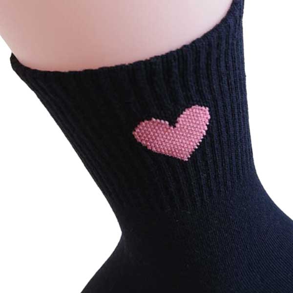 襪子推薦女︱愛心刺繡 條紋 純棉 透氣 吸汗 舒適 中筒襪 黑色