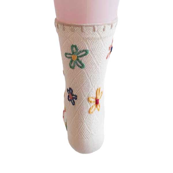 文青襪子︱手繪彩色花朵 純棉 透氣 吸汗 舒適 中筒襪 米黃