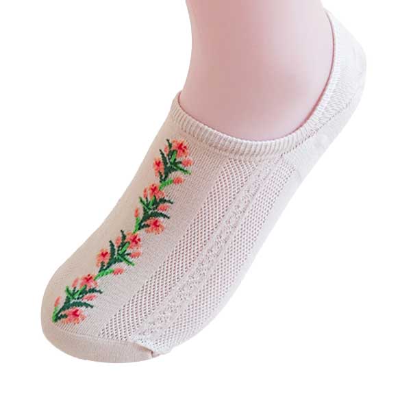 韓國製襪子女︱花藤 精巧壓紋 微透膚 精梳棉 柔軟 透氣 隱形襪 杏色