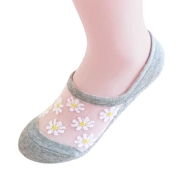 不脫落隱形襪︱小雛菊 精梳棉 純棉 透氣 吸汗 舒適 透膚 水晶襪 灰色