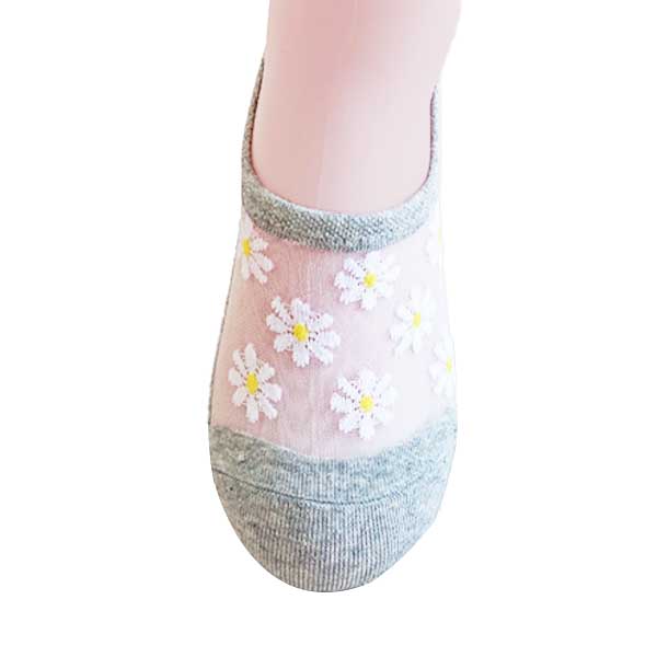不脫落隱形襪︱小雛菊 精梳棉 純棉 透氣 吸汗 舒適 透膚 水晶襪 灰色