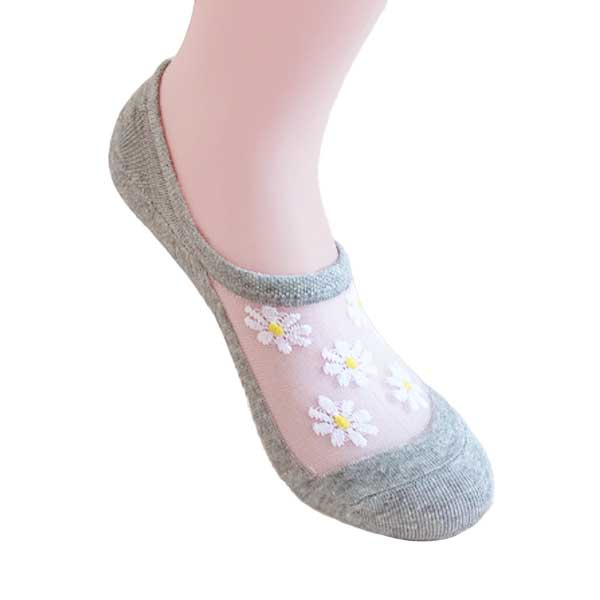 不脫落隱形襪︱小雛菊 精梳棉 純棉 透氣 吸汗 舒適 透膚 水晶襪 灰色