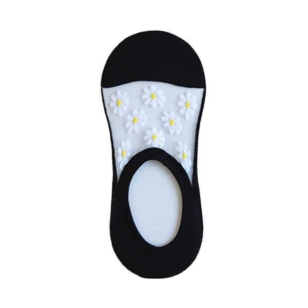 不脫落隱形襪︱小雛菊 精梳棉 純棉 透氣 吸汗 舒適 透膚 水晶襪 黑色