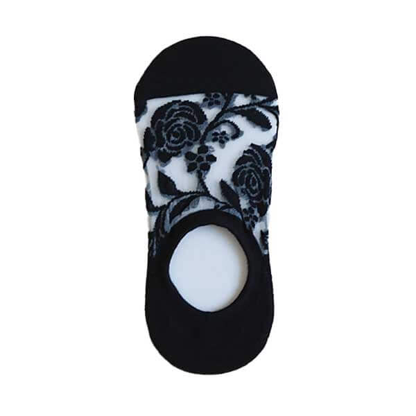 韓國隱形襪︱玫瑰 精梳棉 純棉 透氣 吸汗 舒適 透膚 水晶襪 黑色