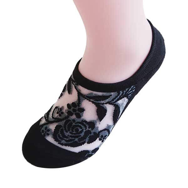 韓國隱形襪︱玫瑰 精梳棉 純棉 透氣 吸汗 舒適 透膚 水晶襪 黑色