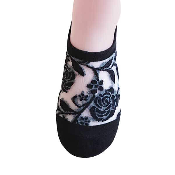 韓國隱形襪︱玫瑰 精梳棉 純棉 透氣 吸汗 舒適 透膚 水晶襪 黑色