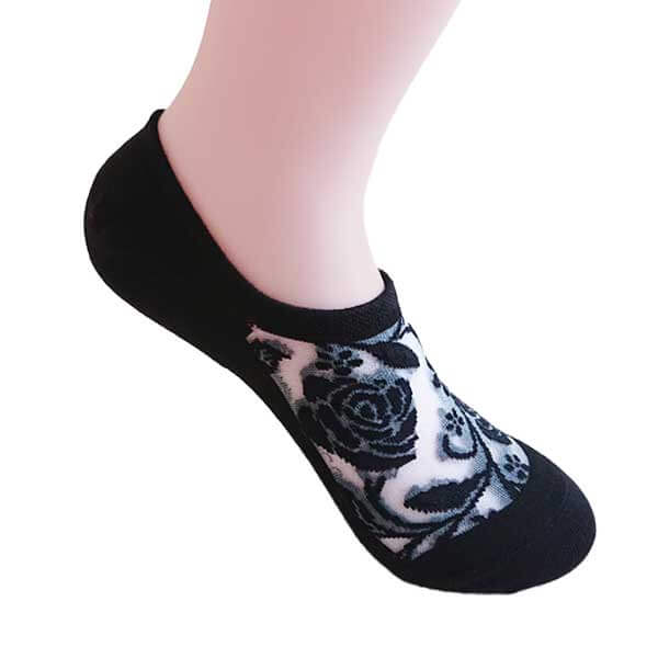 韓國隱形襪︱玫瑰 精梳棉 純棉 透氣 吸汗 舒適 透膚 水晶襪 黑色