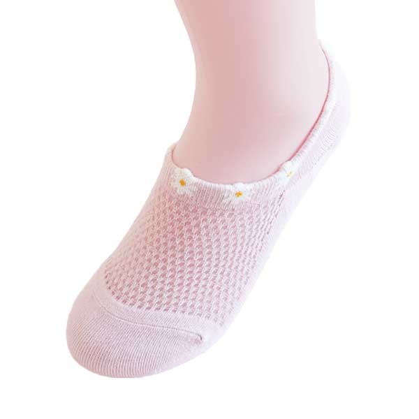 隱形襪女︱小花襪口 微透膚 精梳棉 純棉 透氣 吸汗 舒適 粉紅色